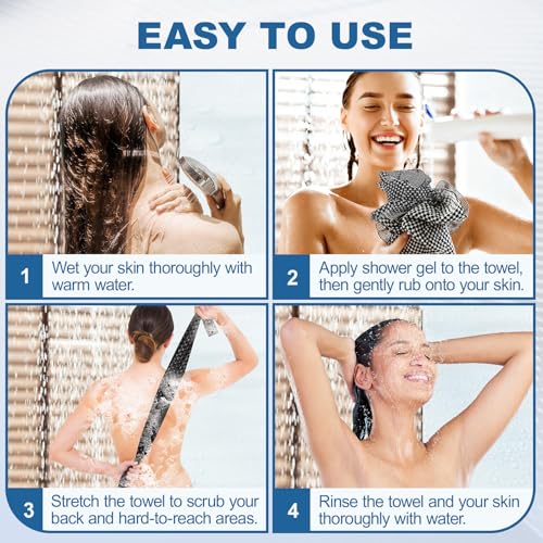 5 Pack Back Scrubber for Shower – Exfoliating Shower Towel, Japanese & Korean Scrub Washcloth, Body Exfoliator, Loofah/Luffa Sponge Bath Cloth, Exfoliating Scrub Towel, Back Washer for Women & Men