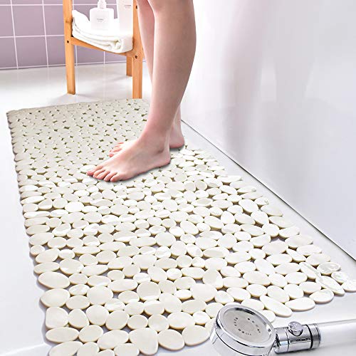 SONGZIMING Bathtub Mat Non Slip Pebble Bath Shower Mat with Drain Holes, Suction Cups Mat for Tub (16" W x 35" L,Beige) - color: Beige