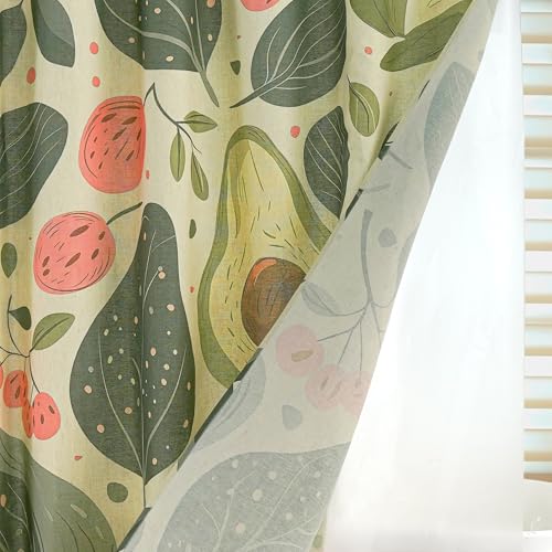 Tropical Fruits Linen Boho Shower Curtain Set with Liner,72" Wx72 L | Double Layer Shower Curtain Waterproof Fabric with Zippered Removable PEVA Liner,Boho Shower Curtain for Bathroom,Free Hooks - color: Avocado