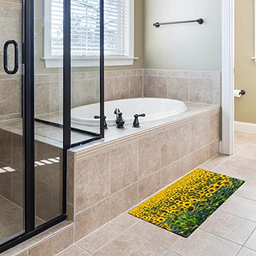 FCZ Bath Tub Mat Non Slip Shower Mat Sunflower Field 26.8x15 inches Rectangular PVC Mat with Suction Cups Drain Holes Machine Washable - color: Sunflower Field
