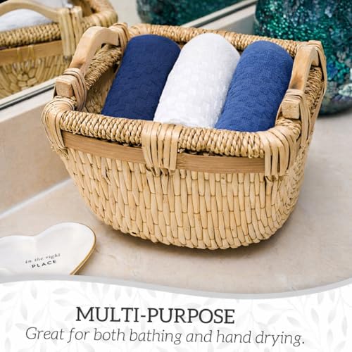 GREEN LIFESTYLE 12x12 inches Checker Washcloths 6 Pack, Soft, Durable, Highly Absorbent and Luxurious (Navy Blue) - color: Navy Blue
