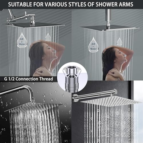 Rain Shower head, High Pressure High Flow Stainless Steel Square Rainfall ShowerHead, Awesome Shower Experience Even At Low Water Flow (8" Chrome Finish) - size: 8 Inch