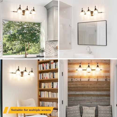Matte Black Bathroom Vanity Light, Farmhouse Bathroom Light Fixtures Over Mirror, 3 Light Vanity Lighting Fixtures, Flower Glass Shade Wall Sconce Lighting - color: Black, size: 3 light