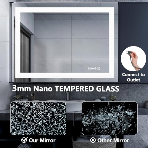DUMOS 20"x28"1 Smart Anti-Fog LED Bathroom Mirror with Front Light & Backlit, 3 Color Temperatures, Dimmable, Memory Function, Rectangle Modern Vanity Mirror