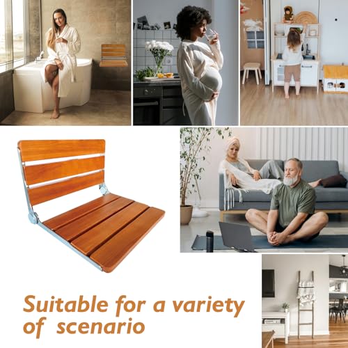 Folding Shower Seat Wall Mounted Shower Seat,Folding Shower Bech Chair 316 Stainless Steel Frame,Foldable Teak Wood Fold Down Shower Seat Beech Wood 450 lbs,1 Pack - color: Beech Wood Color