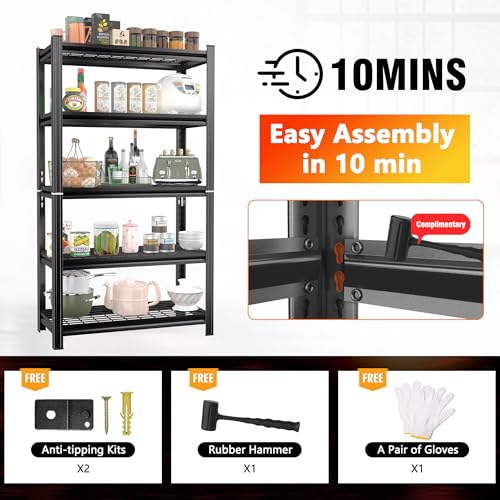 35" Wide 5-Wire Shelving Metal, Storage Shelves 5-Tier, Utility Shelf Rack, Heavy Duty Adjustable, 2000 LBS Capacity, Study and Stable Organizer Rack for Kitchen Pantry Closet, Black, 16" Dx72 H - size: Wire 5 Tier-72"H*36"W*16"D