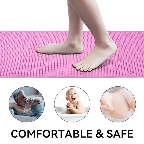 Bathtub Mat Non Slip 36” X 17” Pink Shower Mat Soft Foam Bath Mats for Bathroom Tub, Bathtub Mat with Drain Holes, Suction Cups, Shower Mat Non Slip - color: Pink