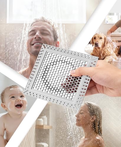 Square Shower Drain Hair Catcher, Anti-Clogging, Gray, 4 inch | Fast Drainage, Anti-Slip & Stays in Place, Stainless Steel & TPE Material, Easy Clean Fits Bathroom Hair Catcher for Shower - color: Gray, size: 4 inch