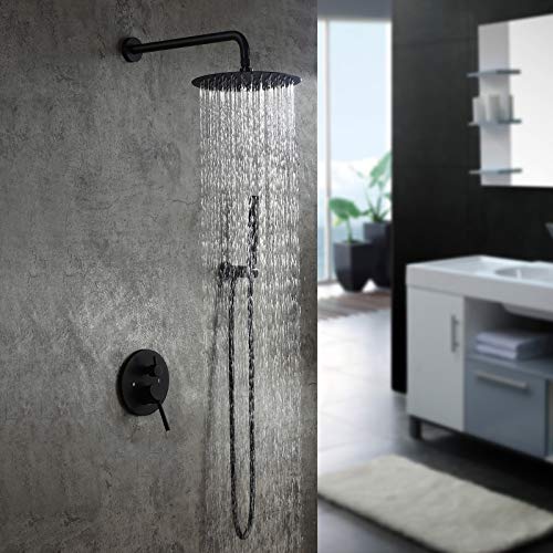 Voolan Rain Shower Head, High Pressure High Flow All Metal Rainfall Shower Head, Ultra-Thin Design-Pressure Boosting, Universal Wall and Ceiling Mount (10 Inch, Black) - color: Matte Black, size: 10 Inch