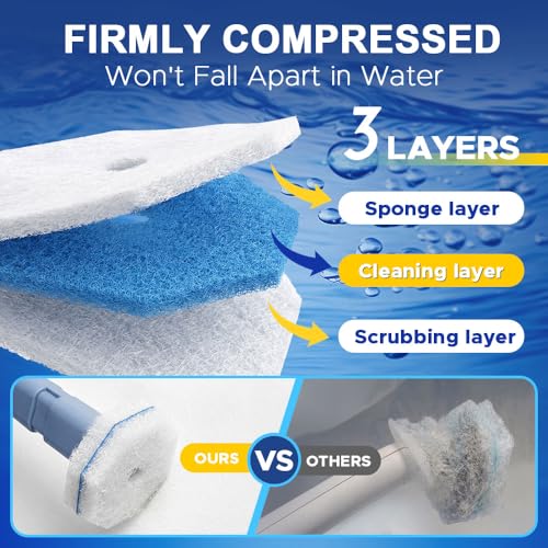 ROUNDSQUARE Disposable Toilet Bowl Cleaner with 12 Disinfecting 5X Power Refill Heads, Toilet Bowl Cleaner Wands, Storage Caddy, Toilet Cleaning System Starter Kit
