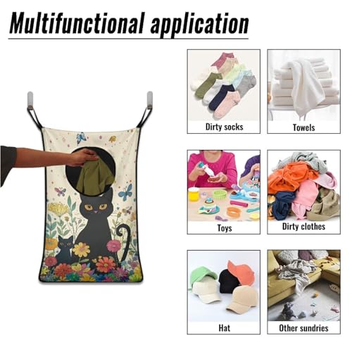 ZOUTAIRONG Black Cat Flower Hanging Laundry Hamper Kids Girls Laundry Basket Laundry Hamper Space Saving Home Storage Organizer Clothes Hampers - color: Black Cat Flower