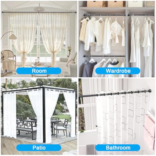 TEECK Shower Curtain Rod, 32-79 inch Adjustable Tension Spring, 1 Inch Shower Curtain Rod Tension, Anti-Slip, Rust-Proof, No Drilling, for Bathroom, Black - color: Black, size: 32-79 Inches