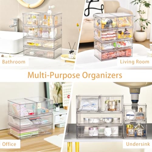 4 Pack Stackable Storage Drawers, Clear Acrylic Organizer, Makeup Organizer | with Pull-out Drawer,Pantry Organization for Beauty Supplies,Ideal for Vanity, Bathroom,Cabinet - style: 2 Small+2 Wide