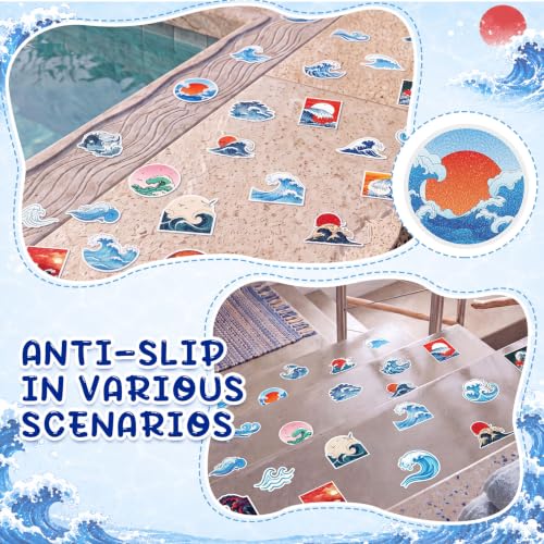 Fullhawl 30 Pcs Ocean Wave Non Slip Bathtub Stickers with Scraper | Ocean Wave, Textured PEVA, Anti Slip Shower Floor Decals, Bath Treads, Tubs, Showers and Smooth Tile Floors - style: Wave