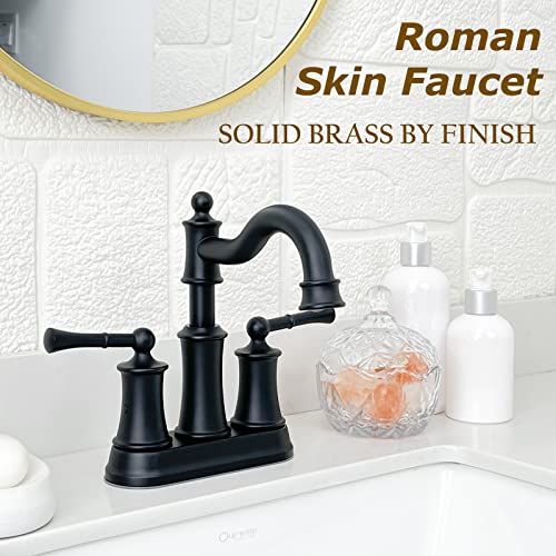 Roman Bathroom Sink Faucet Deck Mount or Wall Mount Installation Pop-up Drain Assembly with Overflow Deck Plate and Water Supply Lines Included (2 Hole Deck Mount, Matte Black) - color: Matte Black, style: 2 Hole Deck Mount