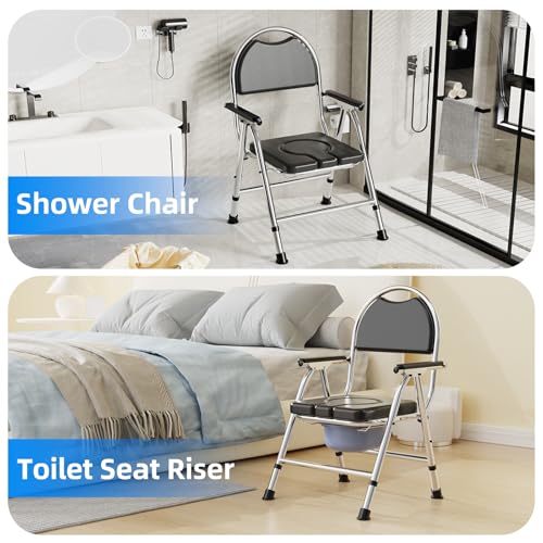 4 in 1 Folding Bedside Commode Chair for Elderly, Padded Seat & Backrest | Adjustable Height Raised Toilet Seat with Handles, Adults Potty Chair for Seniors, Disabled, Holds Up to 350 lbs - color: Style 1