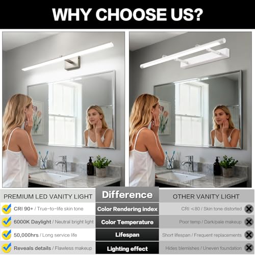 40 Inch Modern Vanity Light for Bathroom Brushed Nickel Over Cabinet Arm Extra Wide LED Bar 6000K Daylight - color: Brushed Nickel, size: 40-inch