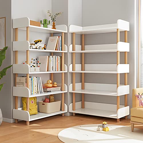OSCHF 5-Tier Wooden Open Bookcase, Warm White | Modern Display Bookshelf with Top Edge, Solid Wood Frame, Home and Office Storage - color: Warm White, size: 5-tier