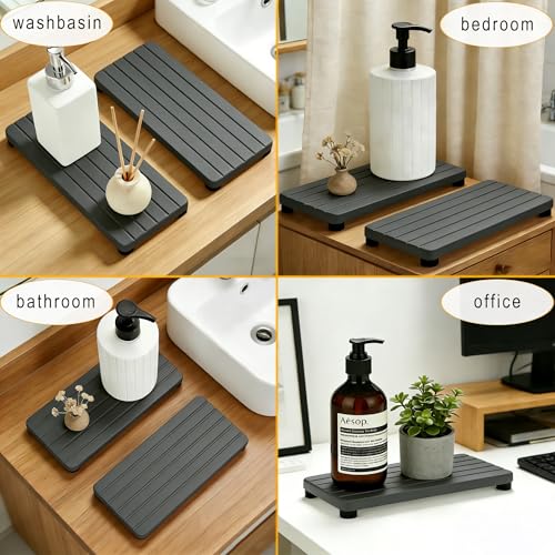 2PCS Stone Drying Tray, Water Absorbing Stone Tray for Sinks, Neat Diatomite Sink Trays, Fast Drying Kitchen Sponge Hand Soap Holder, Instant Dry Sink Coasters Used for Bathroom Counter -Dark Gray - color: 2pcs Dark Gray 5stripes