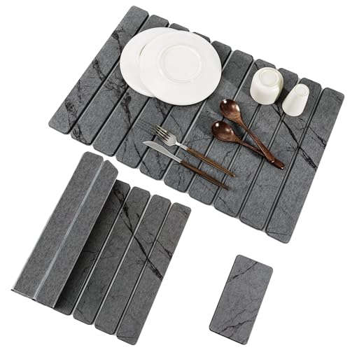 2pcs Stone Dish Drying Mat for Kitchen Counter, Quick-Dry Diatomaceous Earth Water Absorbent Pad & Countertop Drainer, Home Essentials for Bath and Pets - Marble Dark Grey, 24x16’’ & 8x4’’ - color: Marble Dark Grey