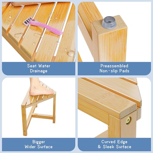Shower Stool for Inside Shower - Small Bamboo Corner Shower Foot Rest for Shaving Legs,12 in High