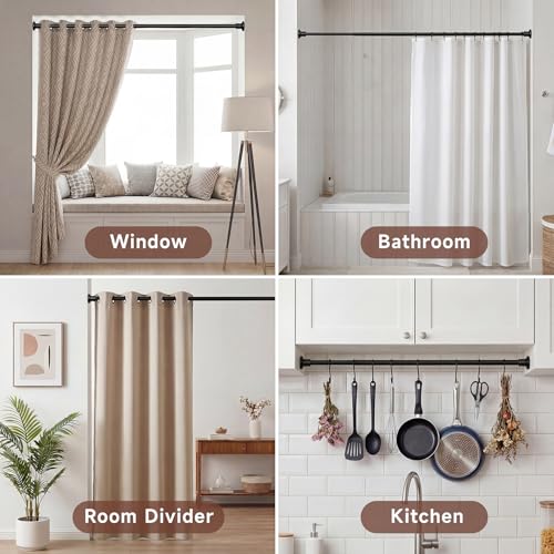 Black Tension Curtain Rod 24 to 64 Inch(2-5.3ft) - Spring Tension Shower Curtain Rod, No Drilling Tension Rod for Curtains Windows Closet Kitchen - color: Black, size: 24-64 Inches