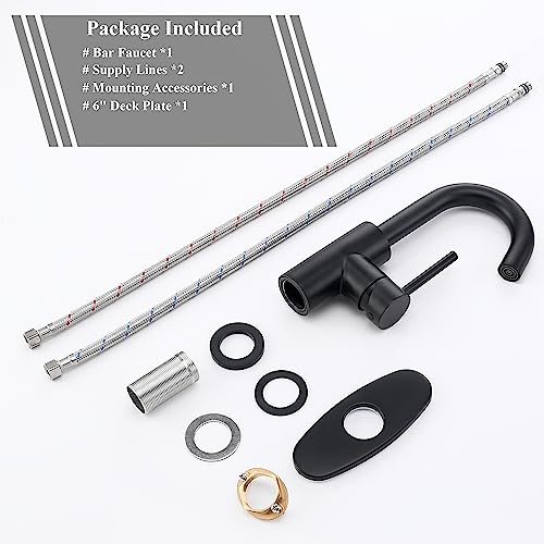 Black Bar Faucet Single Hole, Jodulos Black Matte Bar Sink Faucet with Deck Plate and Supply Lines, Stainless Steel Single Handle Wet Bar Sink Faucet, Matte Black Bathroom Faucet JU1100-BK - color: Matte Black