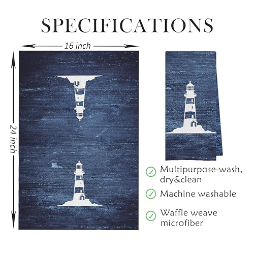 Navy Nautical Dish Towels Set - Navy Nautical Waffle Weave Kitchen Towels, Navy Blue Ocean Themed Hand Tea Towels, Coastal Bathroom Decor (16×24 Inches Set of 4) - color: Nautical D
