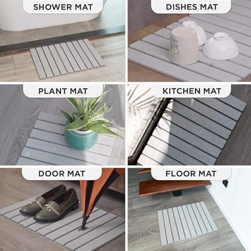 Foldable Stone Bath Mat, Non Slip Quick Dry Diatomite, Dark Gray, 23.5x15 | Super absorbent surface, easy-care finish, compact storage, includes non-slip pad, shower and sink use - color: Regular Dark Gray
