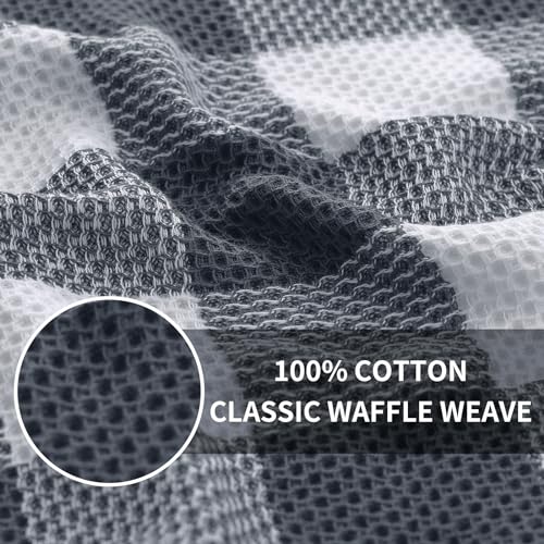 Homaxy Cotton Plaid 4 Pack Kitchen Towels, 13" x 28", White & Dark Grey | Waffle Weave, Plaid, Super Soft and Absorbent Dish Towels, Quick Drying, Multi-Purpose - color: White & Dark Grey, size: 13 x 28 - 4 Pack