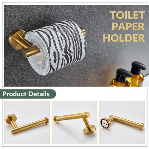 Brushed Gold Bathroom Hardware Set, 2 Pieces, 304 Stainless Steel | Rustproof for Bathroom Restroom Sink, 180° swivel towel ring, Toilet Paper Holder Fits Most Roll Size, Drilling Wall Mounted - color: Brushed Gold Oval Shape