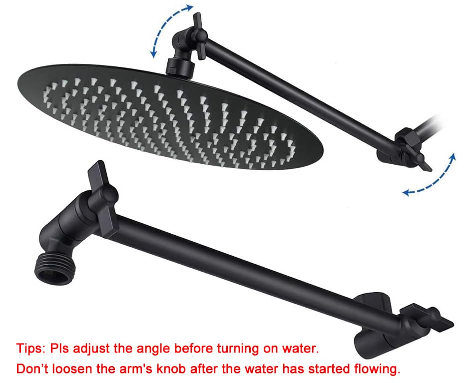 NearMoon Rain Shower Head with 11'' Adjustable Arm, High Pressure Stainless Steel Rainfall Shower, Ultra-Thin Design - Pressure Boosting (10 Inch, Matte Black) - color: Matte Black, size: 10 Inch