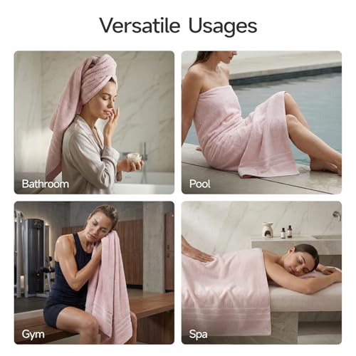 REDKISS Pink Extra Large Bath Sheets Towels - 700 GSM Cotton Bath Sheet, 35 x 70 Inches Jumbo Bathroom Towel Super Soft, Highly Absorbent, Hotel Quality, for Bathroom, Gym, 2 Piece - color: Pink