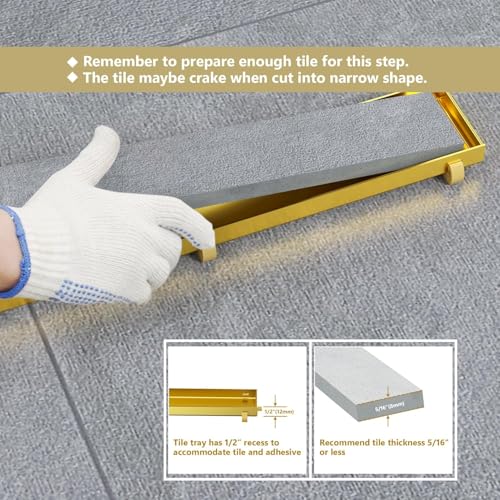 Neodrain 48-Inch Linear Shower Drain-Gold,with Tile Insert Grate | 304 Stainless Steel, Fast Drainage, Rectangle Shower Floor Drain with Leveling Feet & Hair Strainer, Fits Bathroom, Balcony - color: Gold, size: 48 IN