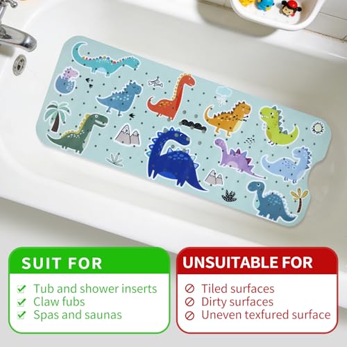 Bath Tub Shower Mat Non Slip Kids Bathtub Mat Anti Slip Baby Bath Mat for Tub 40 x 16 Inch Extra Long Toddler Bath Mat with Suction Cups and Drain Holes for Bathroom Floor,Machine Washable,Dinosaurs - color: Dinosaurs