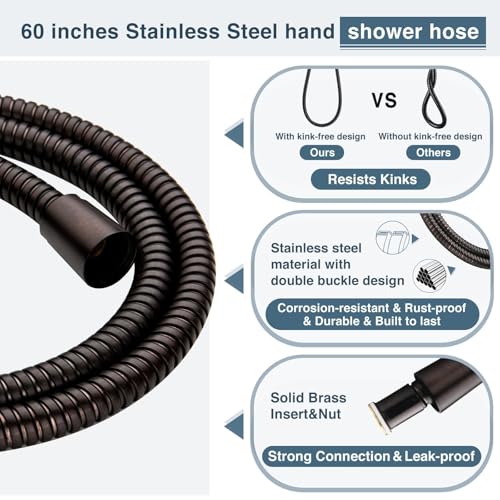 BRIGHT SHOWERS Rain Shower Heads System - 9 Inch Rainfall Shower Head and Handheld Shower Head with Height Adjustable Holder, Solid Brass Rail and 60" Long Stainless Steel Hose, Oil-Rubbed Bronze - color: Oil Rubbed Bronze, size: 2.5 Gallon Per Minute