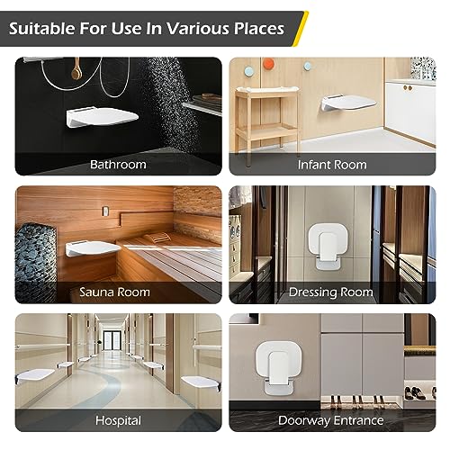Dyna-Living Wall Mounted Folding Shower Seat 440 LBS Load-Bearing | Fold Down Shower Seat for Inside Shower, 13.7" Wide Shower Bench, Space-Saving, Stainless Steel Frame & Non-slip Surface