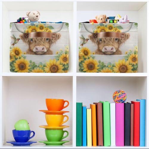 Cow Storage Baskets 2 Pack | Collapsible Open Home Storage Bin with Handle for Home Bedroom Cloth