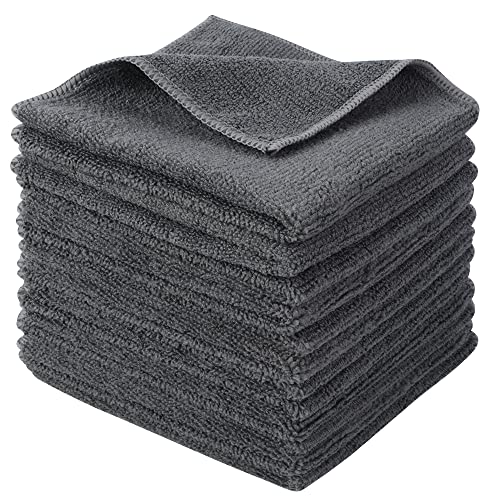 Microfiber Cleaning Cloth Kitchen Dish Cloths 12x12in 12 Pack Grey | Super Absorbent, Quick Dry, No Streak, Dish Rags, Glass Cloths - color: Grey