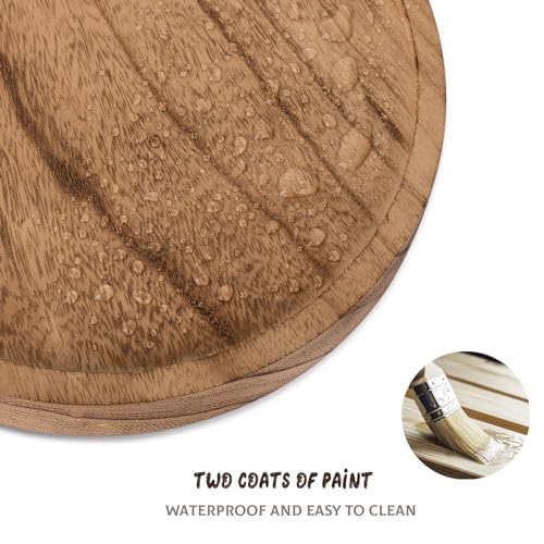 Round Decorative Tray Wood Bathroom Counter Organizer Farmhouse Kitchen Decor Wooden Riser for Soap Dish, Perfume, Candle, Sponge, 11" - Brown | Waterproof, Lightweight, Easy Clean, Wood Riser Pedestal Stand Accessories for Office Desk, Vanity, Counter, S
