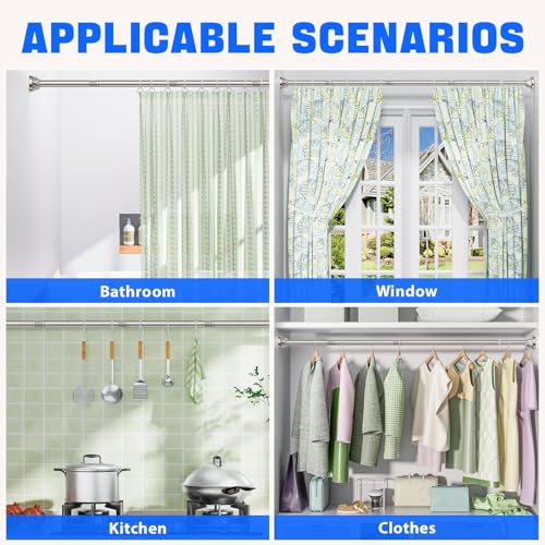 Nickel No-Drill Shower Rod - 32-80 Inches, Anti-Slip Tension Curtain Rod - color: nickel, size: 32-80 inches