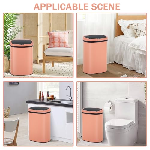 13 Gallon Stainless Steel Trash Can Automatic Trash Can Garbage Can Bathroom Garbage Can with Lid for Kitchen Living Room Office Bathroom, Electronic Motion Sensor Automatic, Pink - color: Pink
