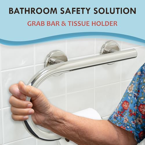 Grab Bar Toilet Paper Holder - Bathroom Safety/304 Stainless Steel/Left/Polished Chrome/ 16.5"x 10" - color: Polished Chrome, Left Hand