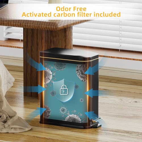 KdbK Bathroom Trash Can with Soft Close Lid, 15L/ 4 GallonRectangular Trash Can with Removable Wastebasket, Step Pedal, Slim Wastebasket for Bedroom, Home Office,B - color: Black