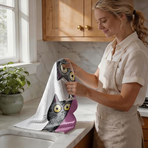4 Pcs Funny Cat Kitchen Towels, Cute Cats Gifts Soft Absorbent Tea Towel - color: Multi 0138