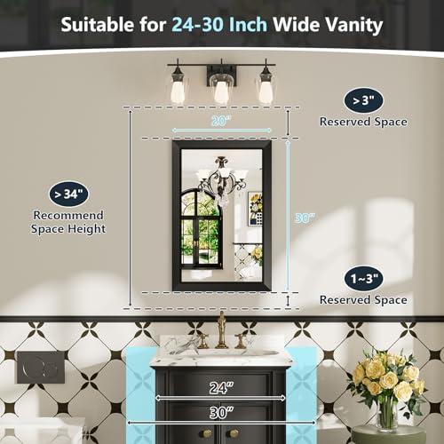 20x30 Inch Black Bathroom Mirror for Wall, Beveled Framed Rectangle Bathroom Vanity Mirrors for Over Sink, Bedroom, Living Room, Entryway, Anti-Rust, HD Tempered Glass, Horizontally/Vertically - size: 20"L x 30"W