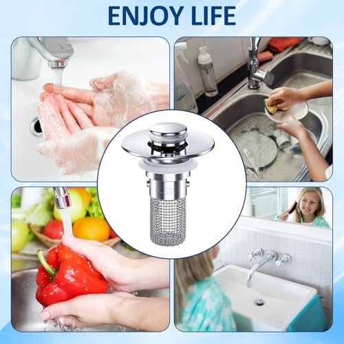 6 Pcs Bathroom Sink Drain Strainer 1.25"/1.5" Drain Hoses 2.6 Inches in Height Pop up Sink Filter with Removable Stainless Steel Filter Basket Hair Catcher for Us Bathroom Bathtubs