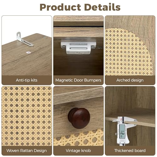 Quikraen Tall Bathroom Storage Cabinet with Rattan, Adjustable Shelves Bathroom Cabinet Storage Narrow Toilet Paper Storage Cabinet for Small Spaces,Living Room Dining Room Laundry,67.4in