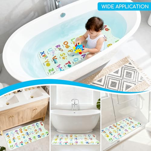 Baby Bath Mat for Tub, Non Slip Kids Bath Shower Mat, Alphabet | 40 X 16 Inch Large Bathtub Mat with Drain Holes and Suction Cups for Toddlers · Machine Washable and Waterproof - color: Alphabet
