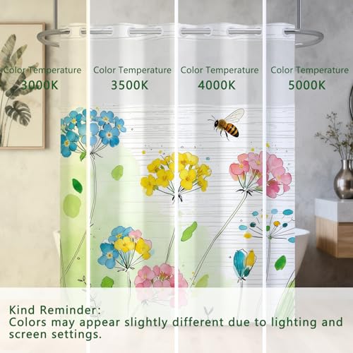 Waterproof Floral No Hook Shower Curtain and Liner Set, Double-Layer Spring Shower Curtains for Bathroom, Farmhouse Shower Curtain with Metal Weights and Breathable Vent Window, 71x74 Inches - color: Breeze and Blossoms